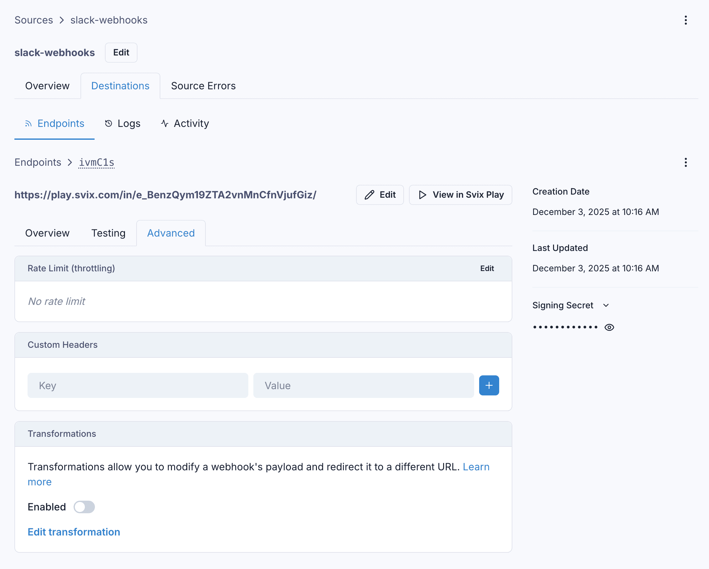 Ingest Transformations card